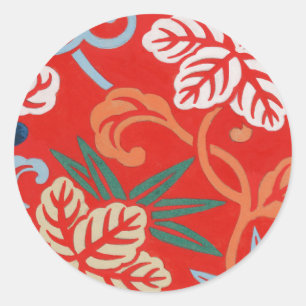 Rood Hawaiiaans Japans Kimono:  Bloemen Ronde Sticker
