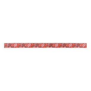 Rood Hawaiiaans Japans Kimono:  Bloemen Satijnen Lint