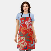 Rood Hawaiiaans Japans Kimono:  Bloemen Schort (Gedragen)