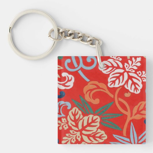 Rood Hawaiiaans Japans Kimono:  Bloemen Sleutelhanger (voorkant)