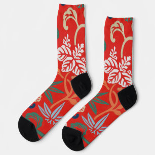 Rood Hawaiiaans Japans Kimono:  Bloemen Sokken