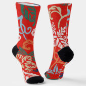 Rood Hawaiiaans Japans Kimono:  Bloemen Sokken (Gebogen)