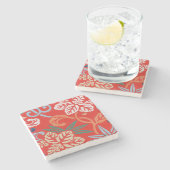 Rood Hawaiiaans Japans Kimono:  Bloemen Stenen Onderzetter (Zijkant)