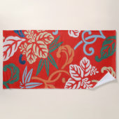 Rood Hawaiiaans Japans Kimono:  Bloemen Strandlaken (Voorkant)