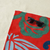 Rood Hawaiiaans Japans Kimono:  Bloemen Strandlaken (In situ)