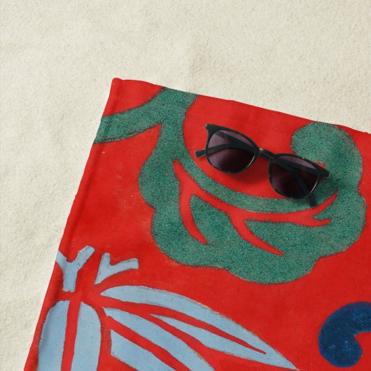 Rood Hawaiiaans Japans Kimono:  Bloemen Strandlaken (In situ)