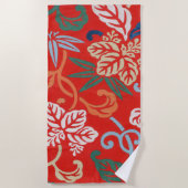 Rood Hawaiiaans Japans Kimono:  Bloemen Strandlaken (Voorkant)