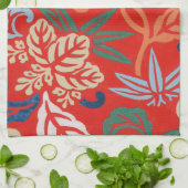 Rood Hawaiiaans Japans Kimono:  Bloemen Theedoek (Gevouwen)