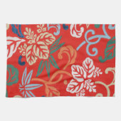 Rood Hawaiiaans Japans Kimono: Bloemen Theedoek (Horizontaal)
