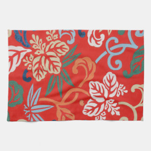 Rood Hawaiiaans Japans Kimono:  Bloemen Theedoek