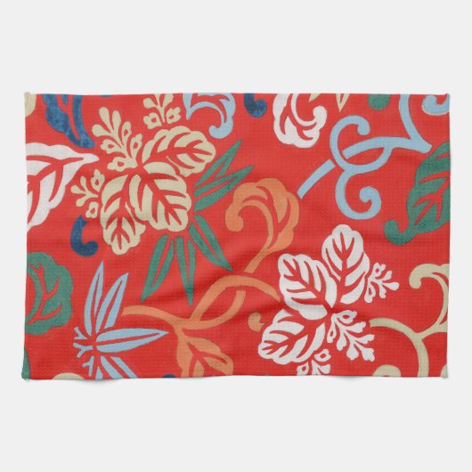 Rood Hawaiiaans Japans Kimono:  Bloemen Theedoek (Horizontaal)