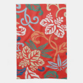 Rood Hawaiiaans Japans Kimono:  Bloemen Theedoek (Verticaal)