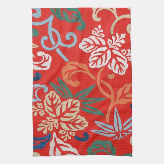 Rood Hawaiiaans Japans Kimono:  Bloemen Theedoek (Verticaal)