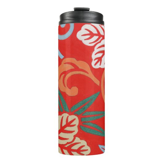 Rood Hawaiiaans Japans Kimono:  Bloemen Thermosbeker (Voorkant)
