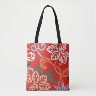 Rood Hawaiiaans Japans Kimono: Bloemen Tote Bag