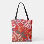 Rood Hawaiiaans Japans Kimono: Bloemen Tote Bag (Achterkant)