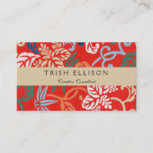 Rood Hawaiiaans Japans Kimono: Bloemen Visitekaartje (Voorkant)