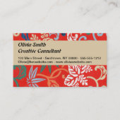 Rood Hawaiiaans Japans Kimono: Bloemen Visitekaartje (Voorkant)