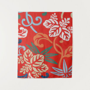 Rood Hawaiiaans Japans Kimono: Bloemen Wandkleed