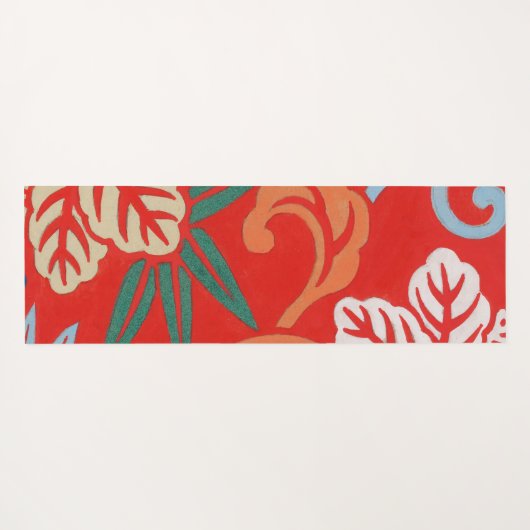 Rood Hawaiiaans Japans Kimono:  Bloemen Yogamat (Achterkant (horizontaal))