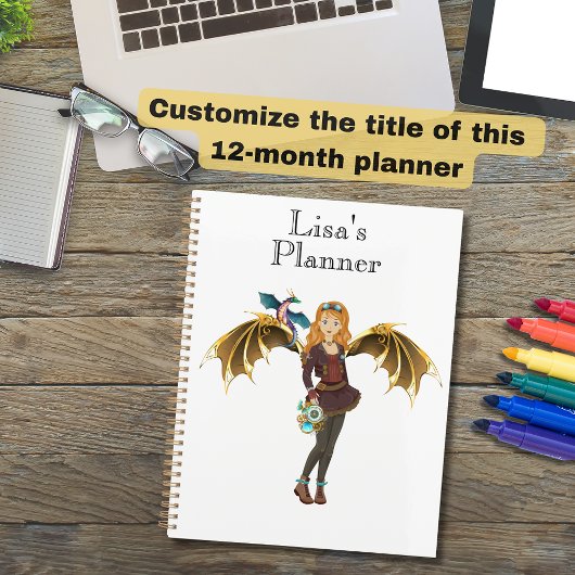 Rood-Headed Steampunk Dragon Girl Planner