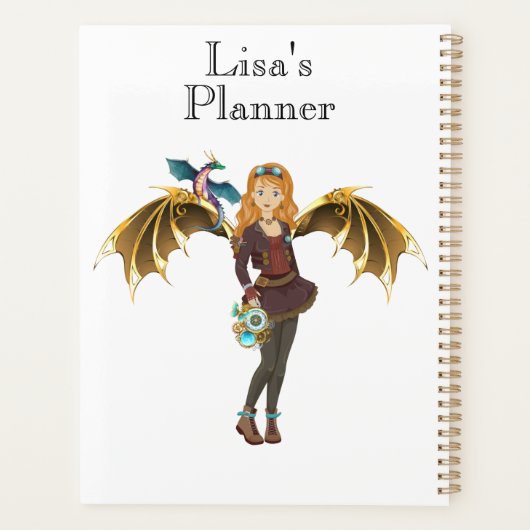 Rood-Headed Steampunk Dragon Girl Planner (Achterkant)