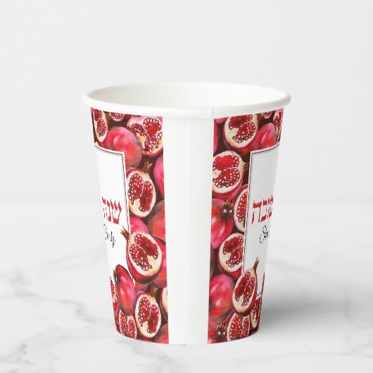 Rood Hebreeuws Shana Tova Joods Rosh Hashanah Papieren Bekers (Rechts)