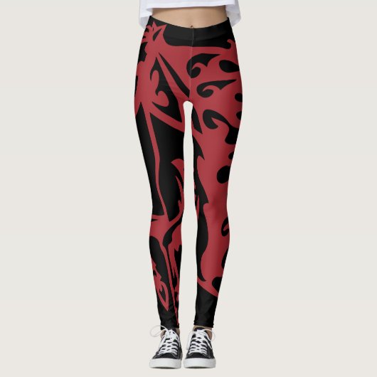 Rood Heet Metallic Pony Paardenhengst Staal Linear Leggings (Voorkant)