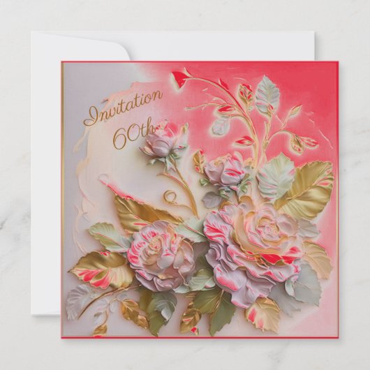Rood Heet Roos goud Gebeeldhouwde Rozen 60th Save The Date (Voorkant)
