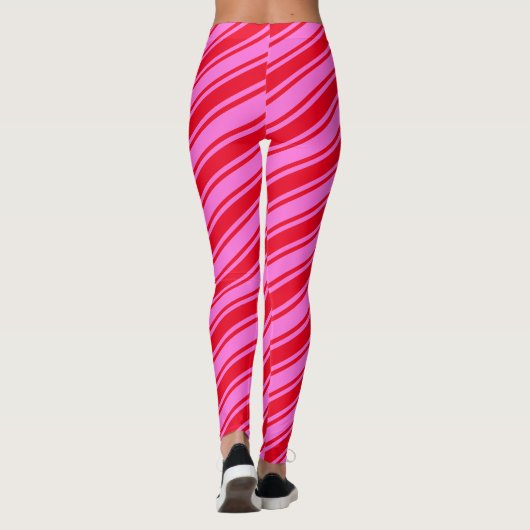 Rood Heet Roze Candy Cane Diagonal Stripe Kerstmis Leggings (Achterkant)