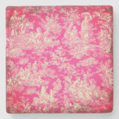 rood heet roze Toile de Jouy patroon Stenen Onderzetter (Voorkant)