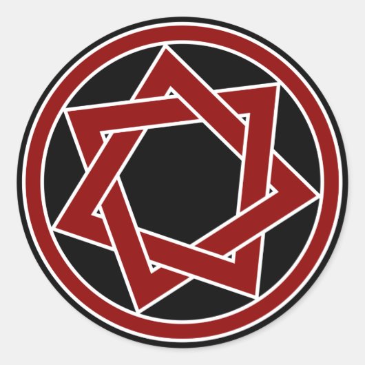 Rood Heptagram op zwart Ronde Sticker (Voorkant)