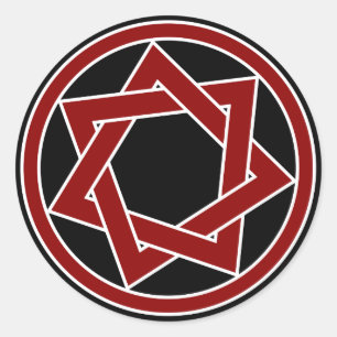 Rood Heptagram op zwart Ronde Sticker