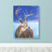 Rood hert (Cervus elaphus) en winter Canvas Afdruk (Insitu (Houten vloer))