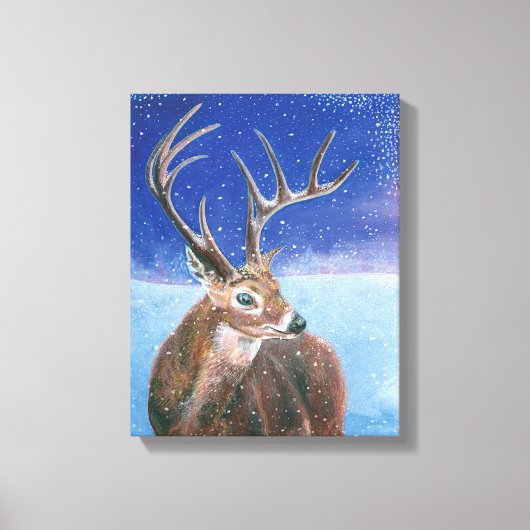 Rood hert (Cervus elaphus) en winter Canvas Afdruk (Voorkant)