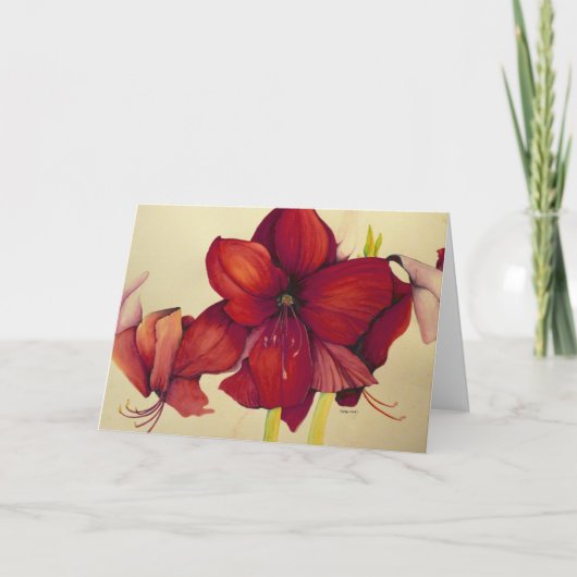 Rood het Schilderen van de Amaryllis van Kerstmis Feestdagen Kaart (Voorkant)