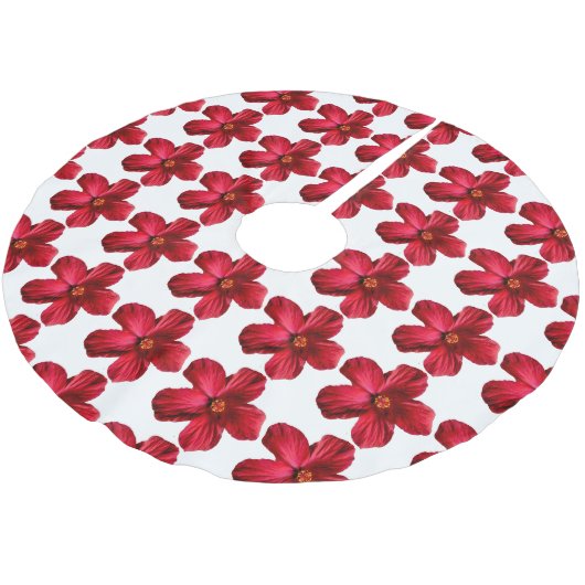 Rood Hibiscus bloemenbos Kerstboom Rok (Gekanteld)