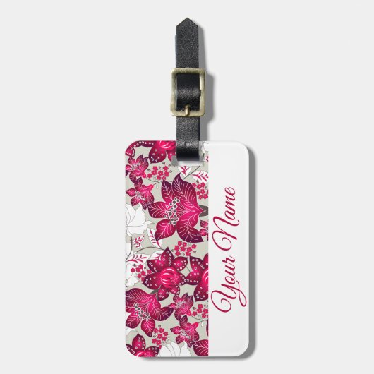 Rood hibiscus floral bagagelabel (Voorkant verticaal)