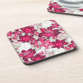 Rood hibiscus floral bier onderzetter (Linkerzijde)