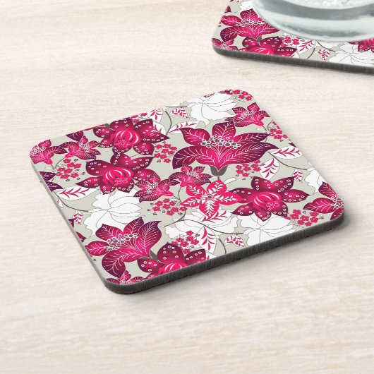 Rood hibiscus floral bier onderzetter (Linkerzijde)