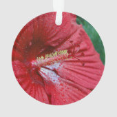 Rood Hibiscus met regendruppels Ornament (achterkant)