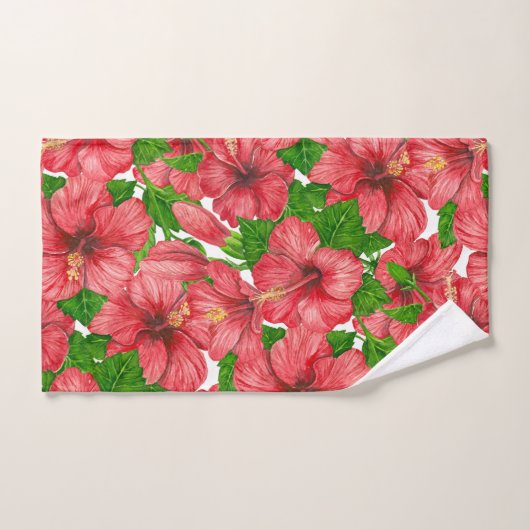 Rood hibiscus patroon II Bad Handdoek (Handdoek)