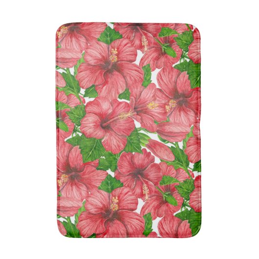 Rood hibiscus patroon II Badmat (Voorkant Verticaal)