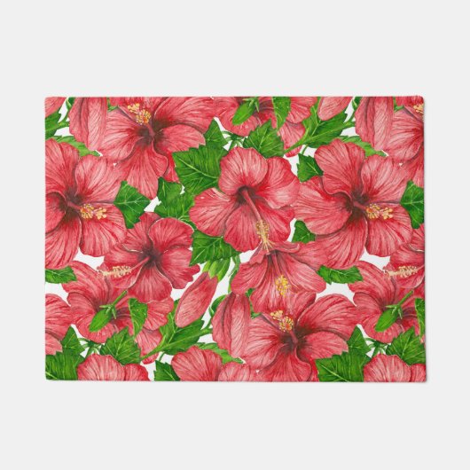 Rood hibiscus patroon II Deurmat (Voorkant)