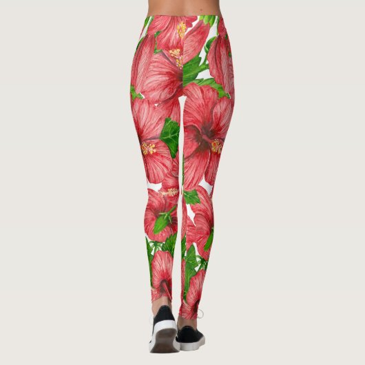 Rood hibiscus patroon II Leggings (Achterkant)