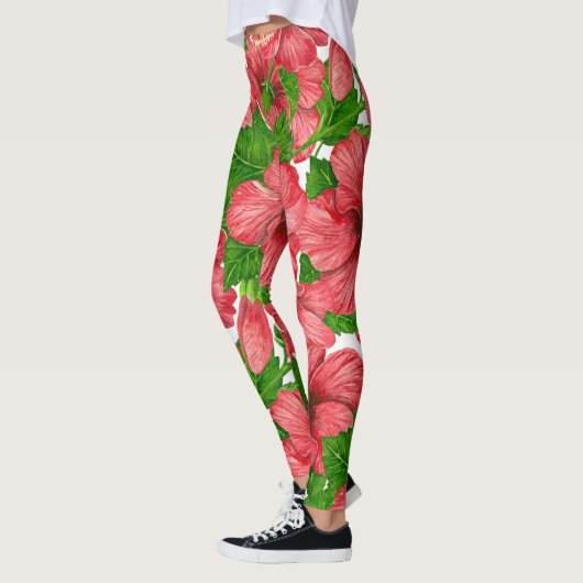 Rood hibiscus patroon II Leggings (Links)