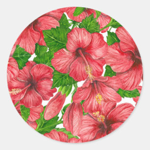 Rood hibiscus patroon II Ronde Sticker