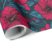 Rood hibiscus verpakkingspapier cadeaupapier (Rol Hoek)