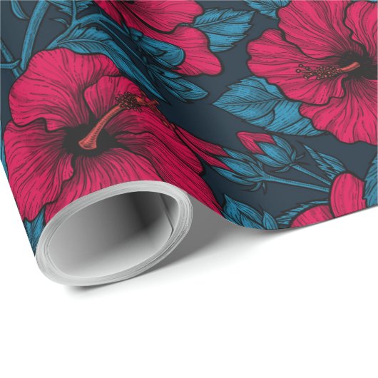 Rood hibiscus verpakkingspapier cadeaupapier (Rol Hoek)