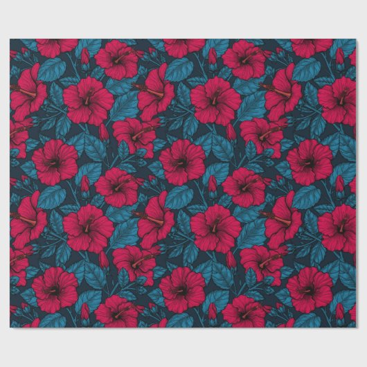 Rood hibiscus verpakkingspapier cadeaupapier (Vlak)